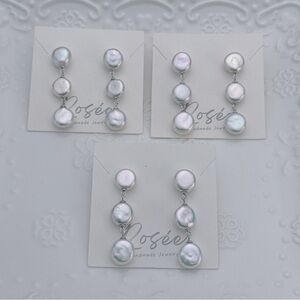 E32 S925 Freshwater Coin Shape Baroque Pearls Earrings